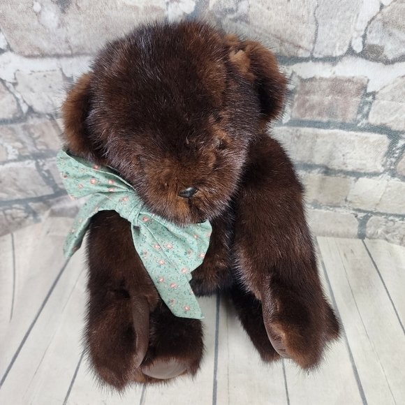 Vintage Handcrafted Genuine  Mink Fur Teddy Bear Jointed 19" Tall - Picture 7 of 16